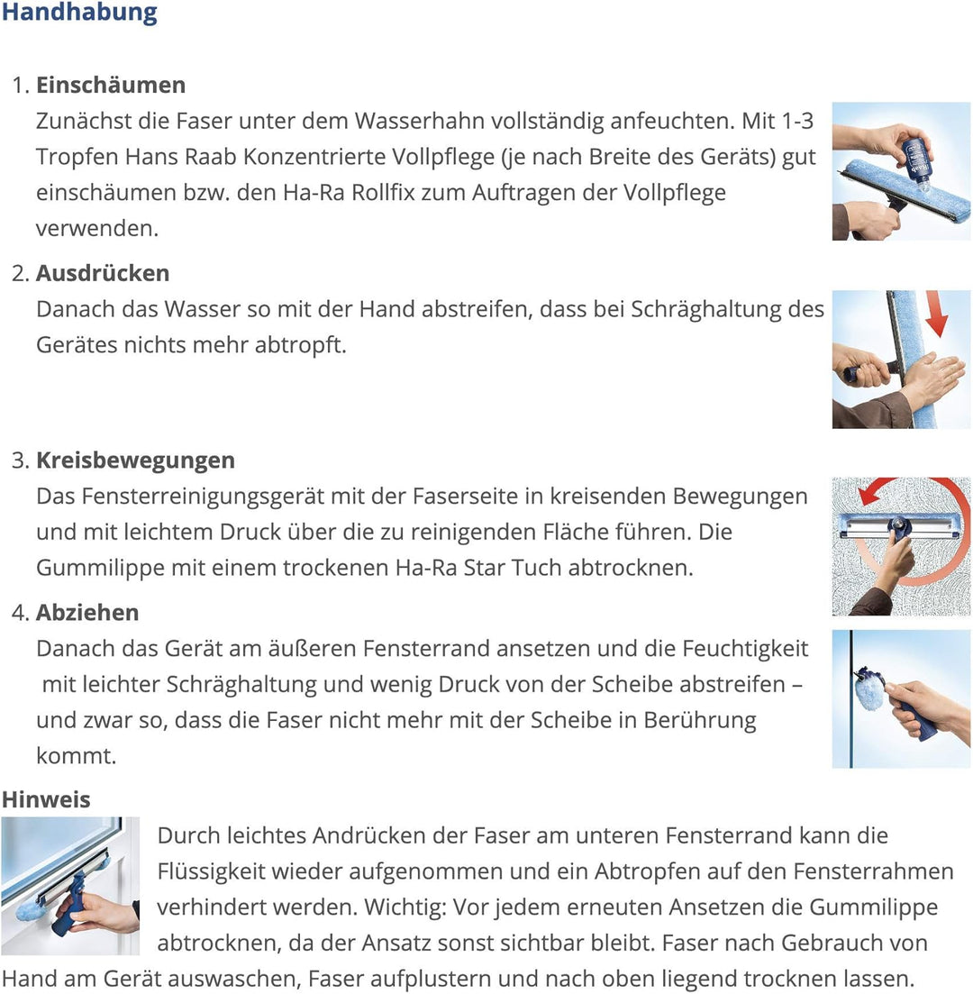 Ha-Ra Fenster-Putz-Starterset I Fensterwischer 32cm I Praktischer Rollfix 75 ml gefüllt mit konzentr