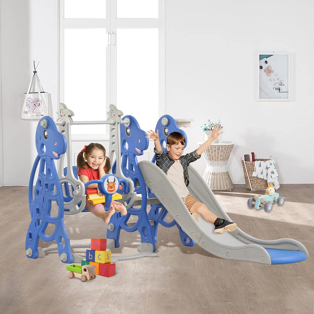 FIVMEN Rutsche Kinderrutsche 4-in-1 Set, Kinder Spielzeugrutsche Indoor Outdoor mit Basketballkorb &