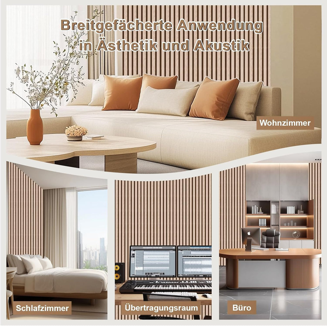 AKK-PANE Akustikpaneele Holz 120x60cm, 2 Stück 1,44m² 3D Wandpaneele Holz, Akustik Paneele Wand für