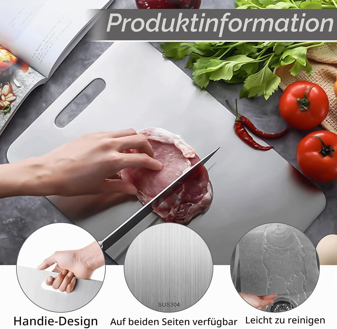 Titan Schneidebrett Set 2 Stück, S316 Edelstahl Schneidebrett | Titan Chopping Board, Doppelseitiges