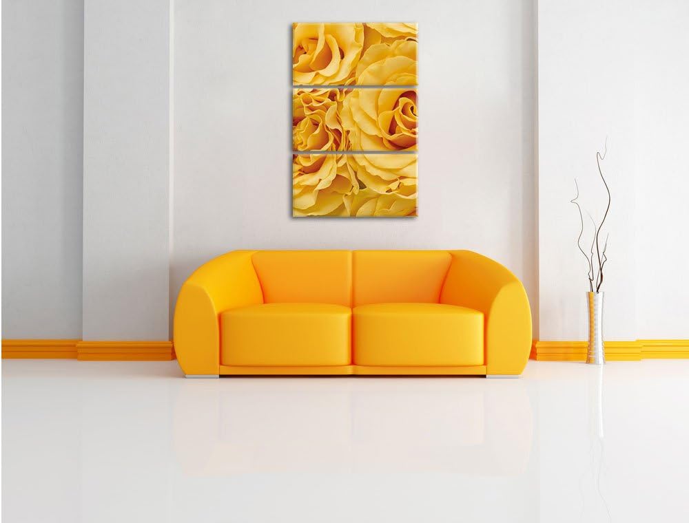 Pixxprint Blumen Rosen / 3-Teilig/Gesamtmass 120cm Leinwandbild bespannt auf Holzrahmen/Wandbild Kun