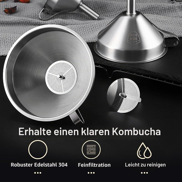 Kombucha Brauset mit 5,5L Glasfermenter &amp; Hahn – Komplett-Set mit Edelstahl-Trichter, Tuch, Temperat