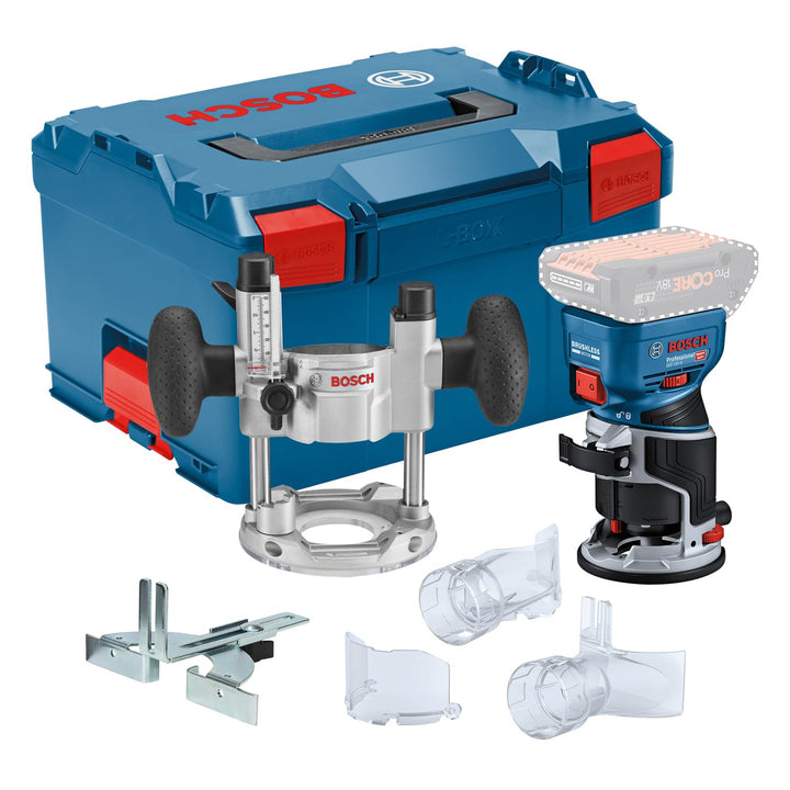 Bosch Professional 18V System Akku-Kantenfräse GKF 18V-8 (Parallelanschl., 2x Saugadapter Fr., Spans