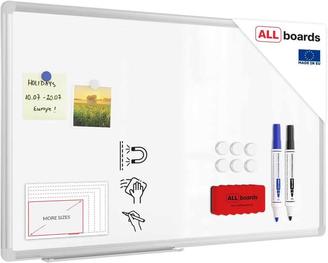 ALLboards Magnetisches Whiteboard 80x50cm Magnettafel mit Aluminiumrahmen Premium EXPO und Stifteabl