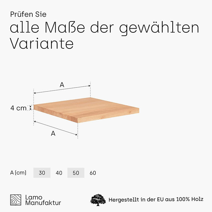 LAMO Manufaktur Holzplatte für Couchtisch, Beistelltisch, Tischplatte Massivholz 60x60 cm, Natur, LH