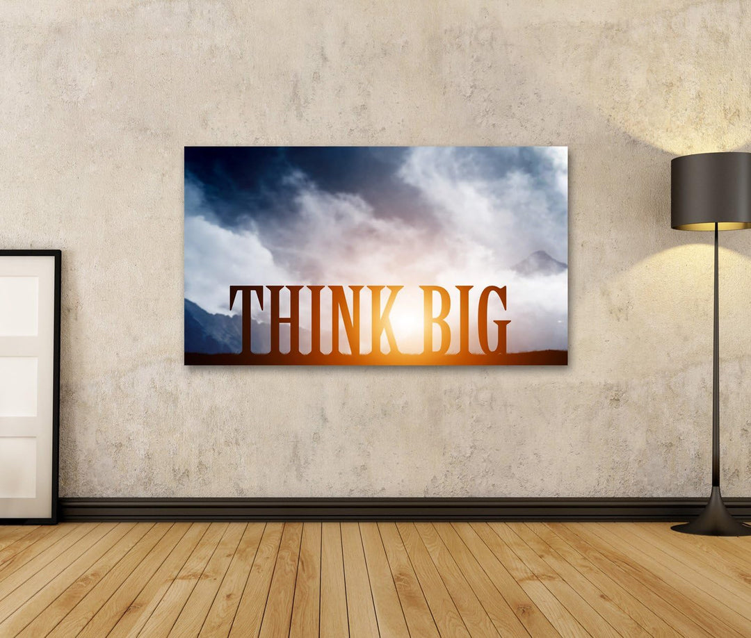 islandburner Bild auf Leinwand Think Big Text Auf Berge Landschaft Bei Sonnenuntergang Dramatischen