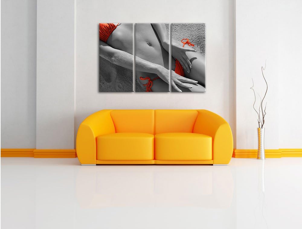 Pixxprint Sexy Frau im Bikini am Strand als Leinwandbild/Grösse: 3 Teilig (120x80 cm) cm/Wandbild/Ku