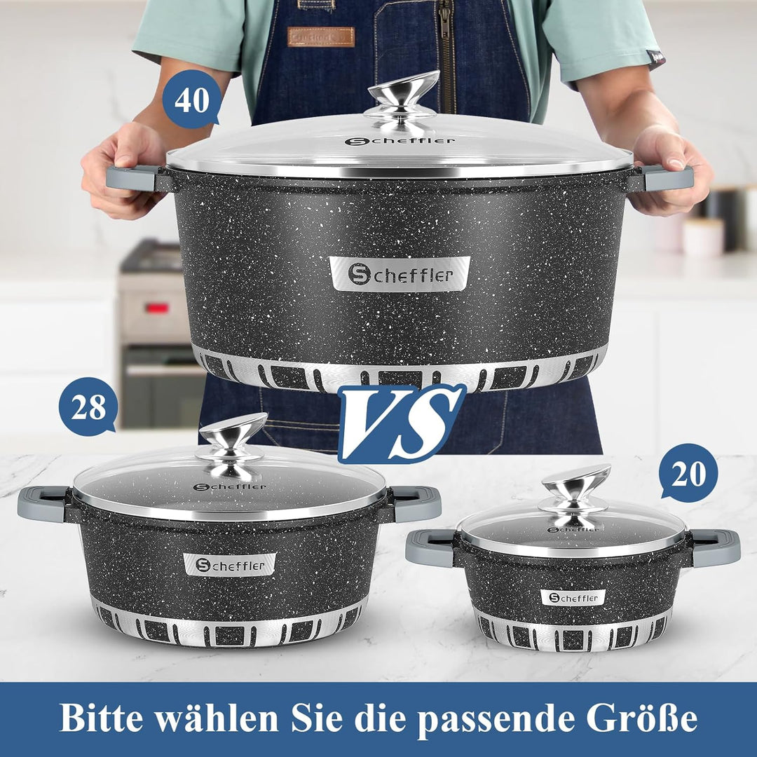 Scheffler Topf Induktions Kochtopf mit Deckel, Antihaftbeschichtung, 24cm/4,8L, für alle Herdarten,