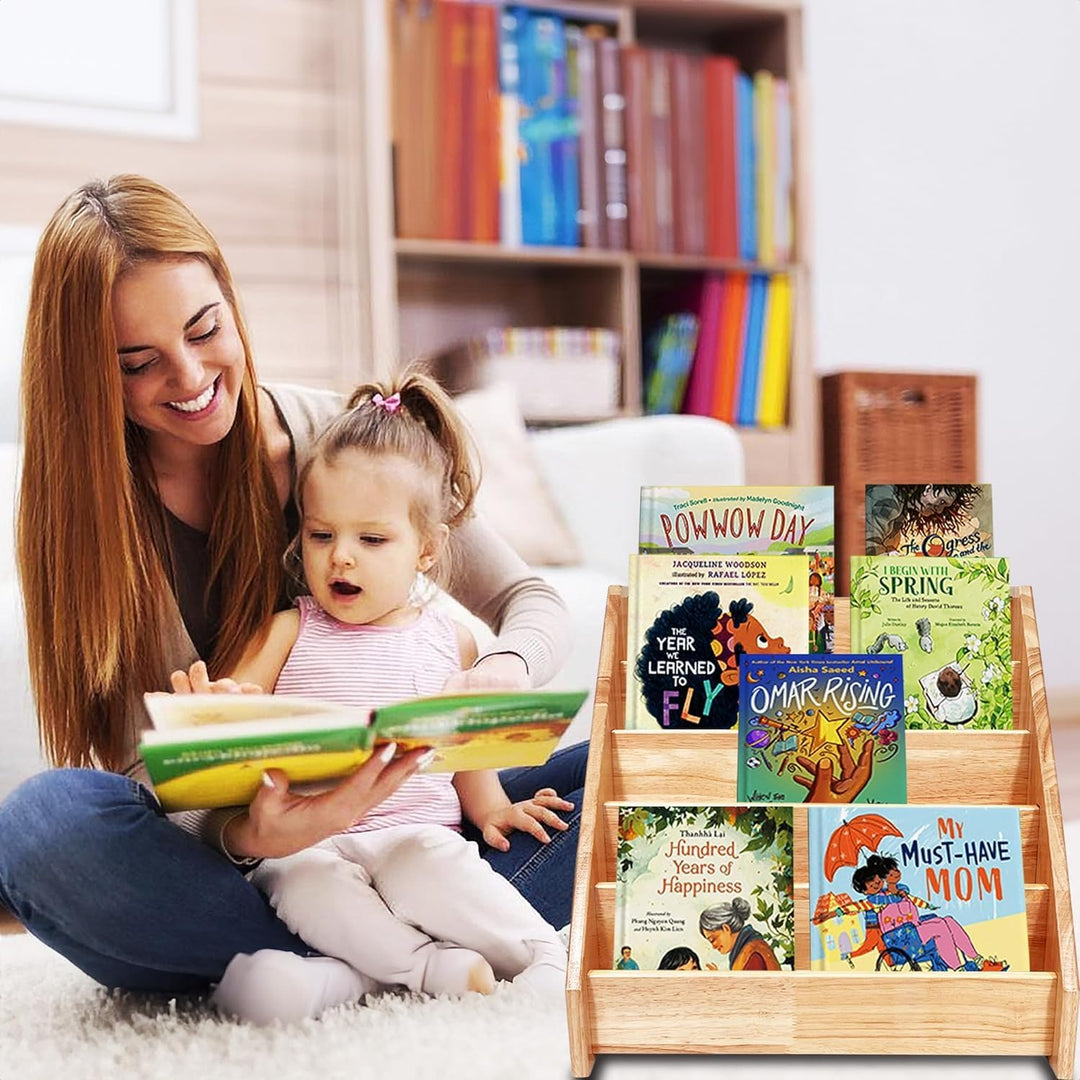 HEYOUTH Montessori Bücherregal,Bücherregal Kinder,Massivholz Kinderregal,Bücherkiste Kinder,mit 5 of