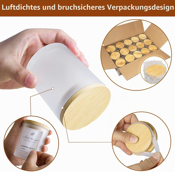 CONNOO 15 Stück 200 ml Milch Glas-Kerzengläser für die Herstellung von Kerzen mit luftdichten Bambus