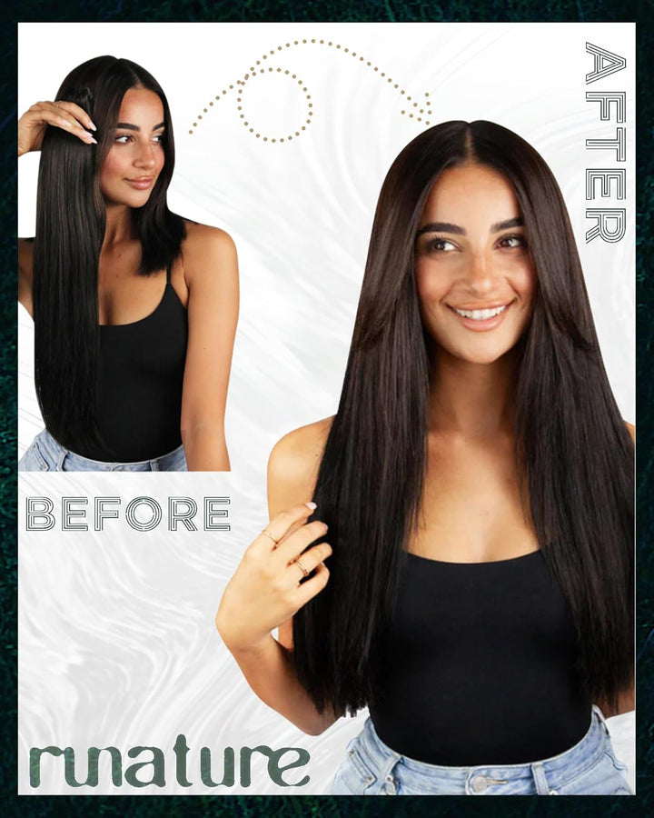 RUNATURE Tape in Extensions Echthaar Schwarz Ombre Grün Echthaar Extensions Tape 35cm 20 Stück 40g #