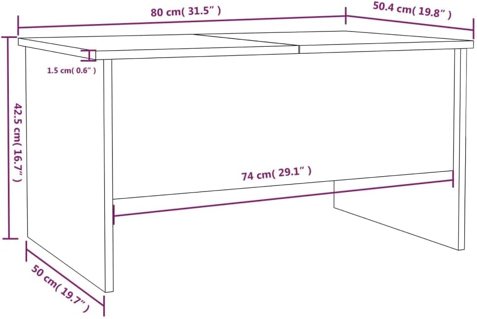 WIFESE Couchtisch Höhenverstellbar 80x50x42,5 cm Beistelltisch Holz Wohnzimmertisch Modern Stilvolle