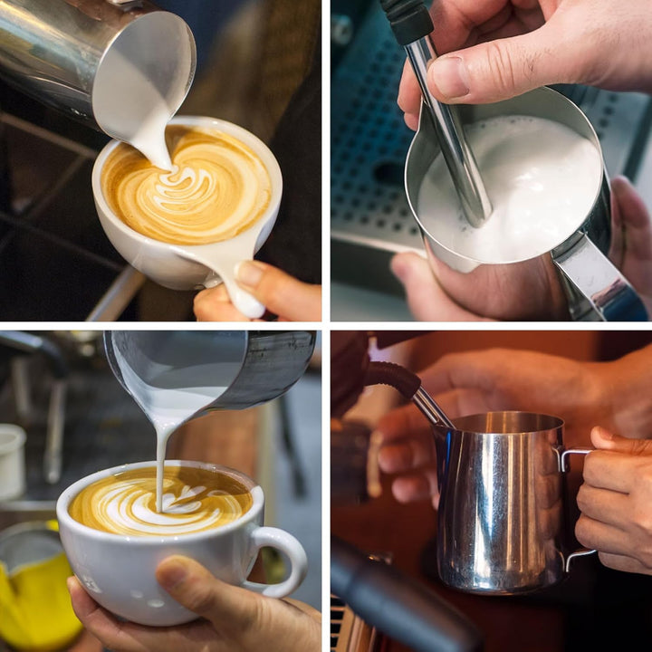 Milchkännchen, 900 ml, Edelstahl, Silber, Modern, Schablonierte Graduierung, Perfekt für Barista, Ca