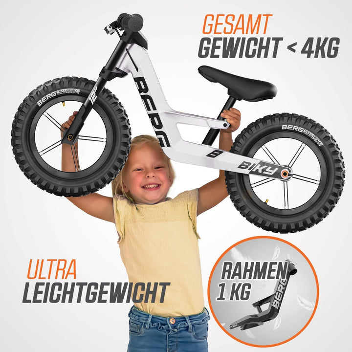 BERG Biky Cross Laufrad | ab 2 Jahren | 12 Zoll | Kinder Laufrad mit Handbremse | Luftreifen | Höhen