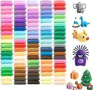 Modellermasse Set 100 Farben luftrocknend – Leichte Soft-Clay Knetmasse, 10g pro Farbe, inklusive We