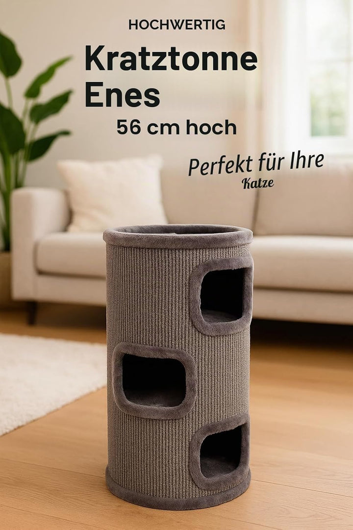 kratztonne für Katzen – Flamingo Enes S – 56 cm – Ø 42 cm – Sisal & Plüsch – kompakt Grau 56 cm – Ø
