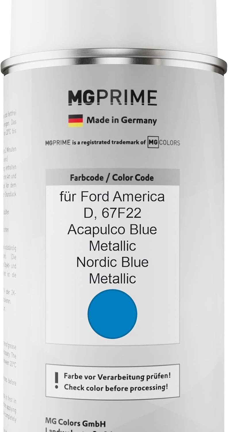 MG PRIME Autolack Sprühdosen Set für Ford America D / 67F22 Acapulco Blue Metallic/Nordic Blue Metal