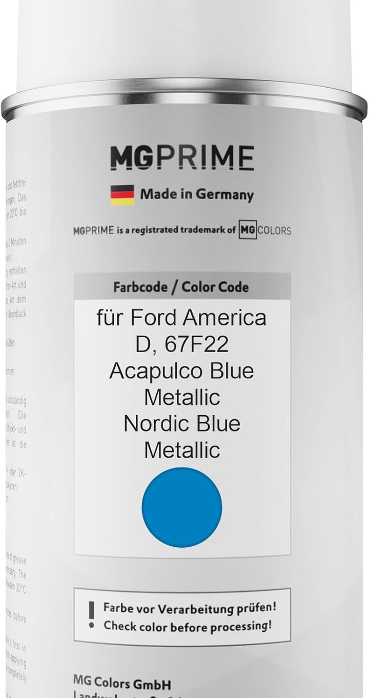 MG PRIME Autolack Sprühdosen Set für Ford America D / 67F22 Acapulco Blue Metallic/Nordic Blue Metal