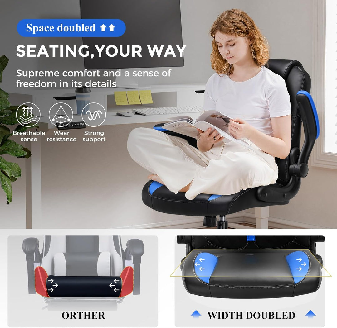 GTPLAYER Gaming Stuhl mit hochklappbarer Armlehne, Gamer Stuhl mit Schaukelfunktion, Ergonomischer C