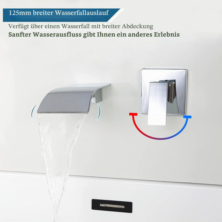 Waschtischarmatur Wandmontage Wasserfall Chrom Armatur Wand Einzigen Handgriff 2-Loch Unterputz Wasc
