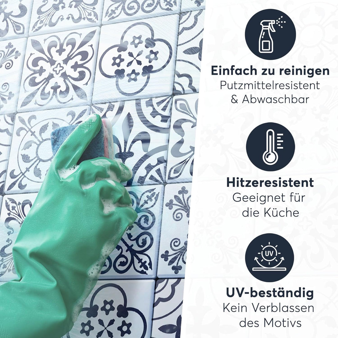40 Stück Fliesenfolie für Küche und Bad 10x10 cm - Mosaikfliesen, Fliesensticker - selbstklebende Fl