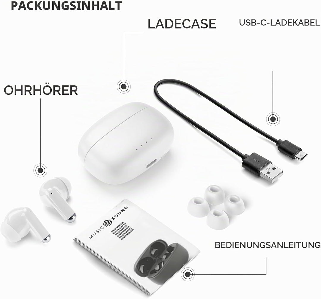 Music Sound Drift Bluetooth In-Ear-Kopfhörer kabellos mit kompaktem, farbenfrohem Case, Auto-Pairing