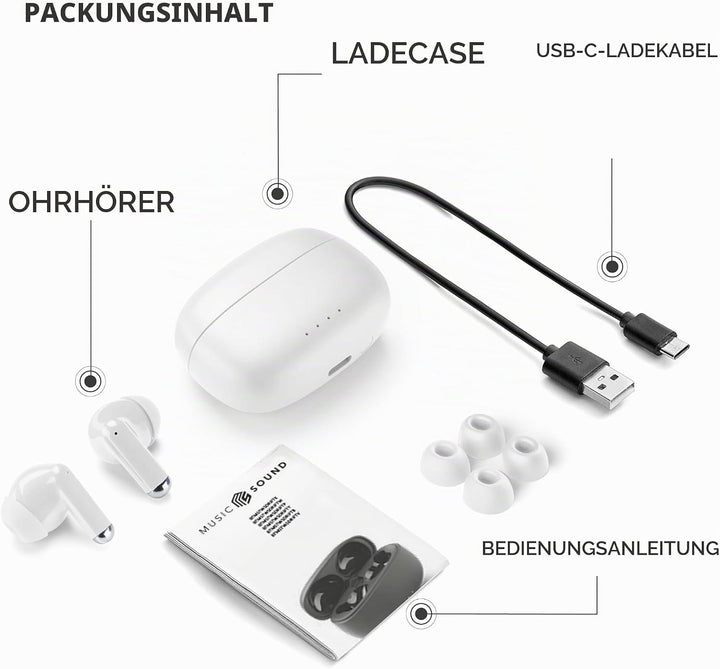 Music Sound Drift Bluetooth In-Ear-Kopfhörer kabellos mit kompaktem, farbenfrohem Case, Auto-Pairing