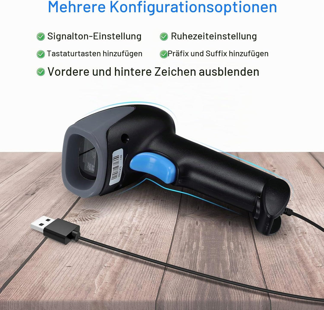 Eyoyo 1D 2D QR Barcode Scanner with Stand, Handheld USB Wired Scanner for Inventory Management, Port