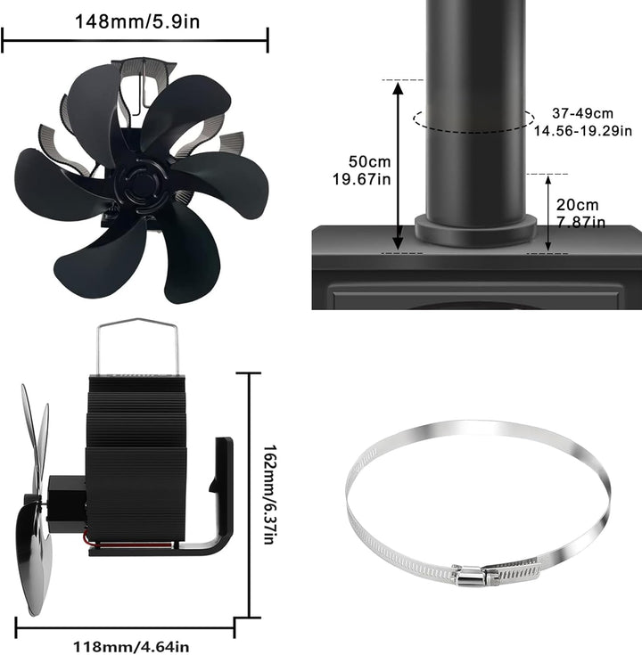 Ofenventilator, 6 Blatt Kaminventilator, wärmebetrieben, umweltfreundlich am Schornstein
