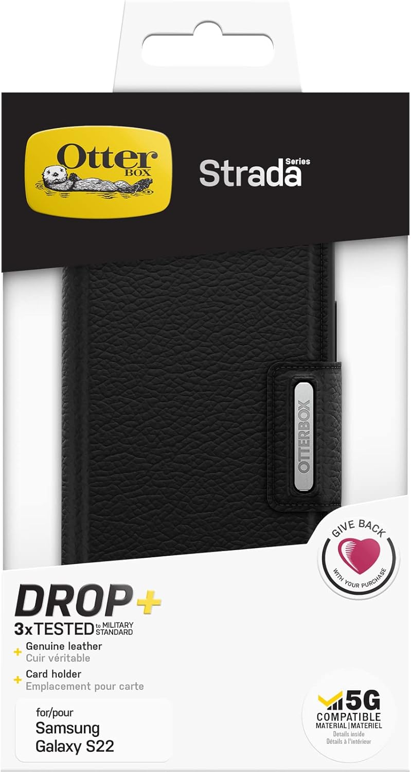 OtterBox Strada Hülle für Samsung Galaxy S22, stossfest, sturzsicher,Premium Lederfolio mit zwei Kar