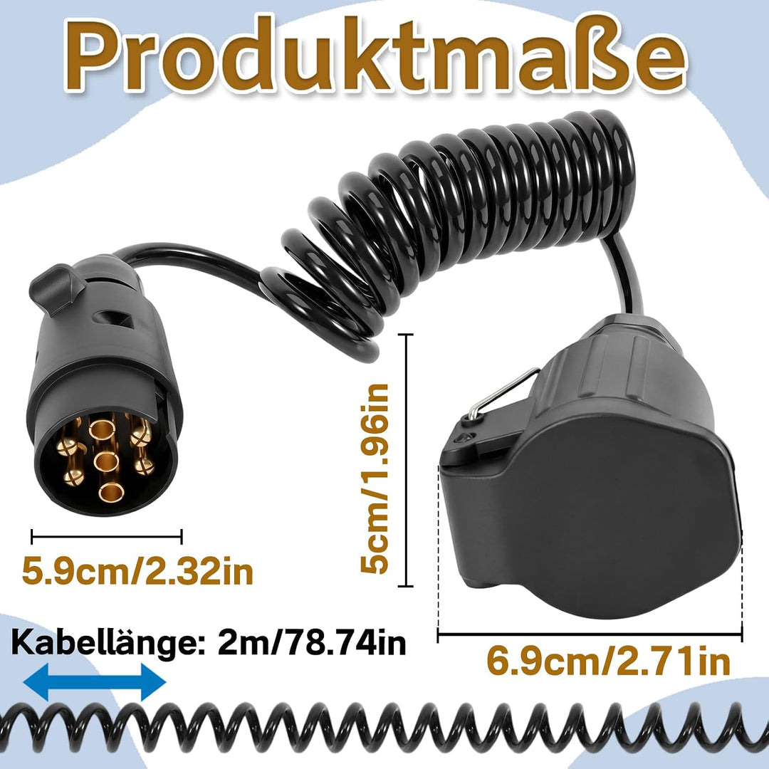 Adapter Anhänger 7 auf 13 Polig, 2M Spiralkabel | Buchse Verlängerungskabel Anhänger Kabeladapter fü