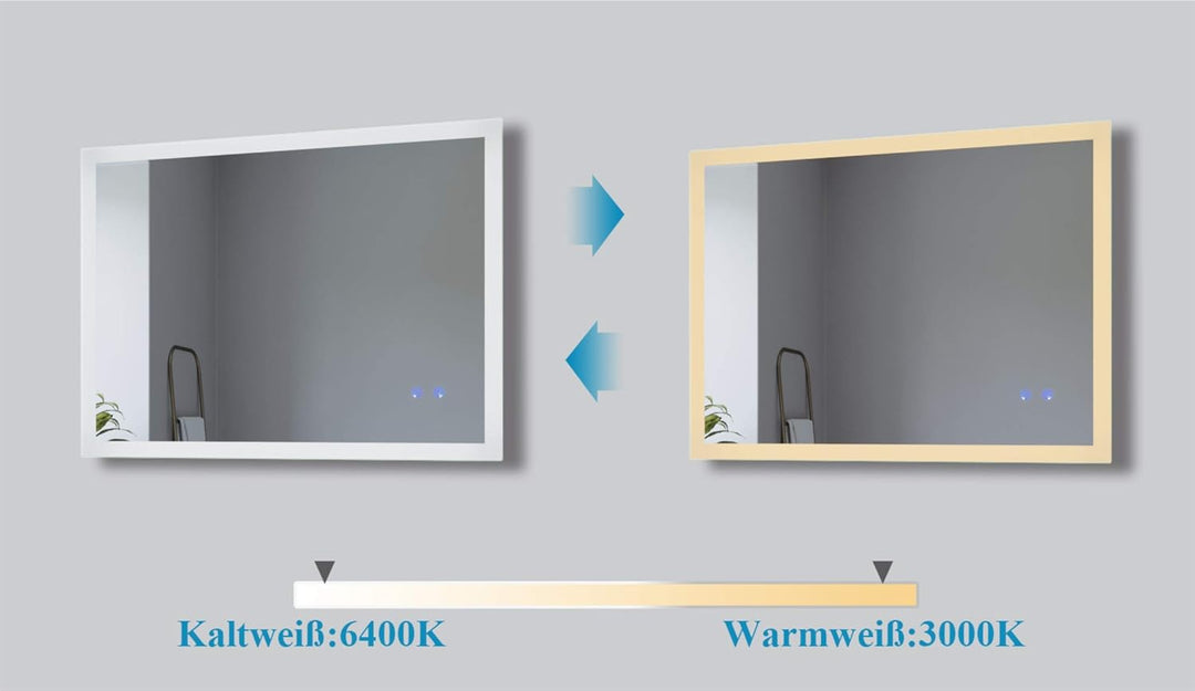 AQUABATOS Badspiegel mit Beleuchtung 80x60 cm für Wandschalter Badezimmerspiegel LED Lichtspiegel Wa