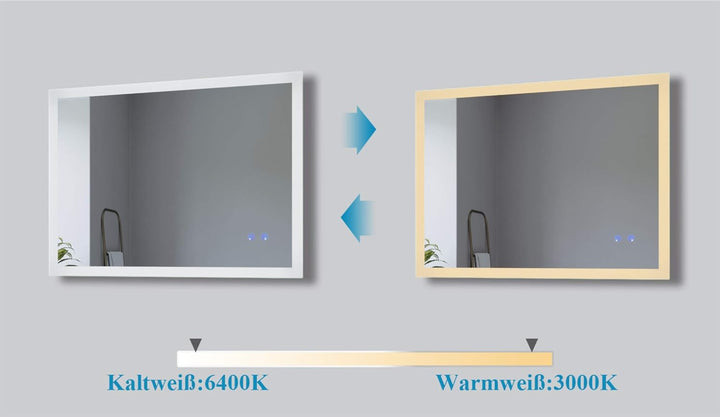AQUABATOS Badspiegel mit Beleuchtung 80x60 cm für Wandschalter Badezimmerspiegel LED Lichtspiegel Wa