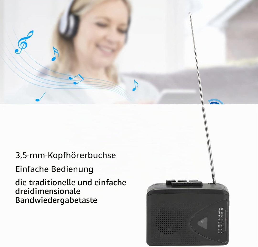 Retro-Kassettenspieler, Tragbarer Kassettenspieler, UKW-AM-Radioempfang, 2 AA-Batterien oder USB-Net