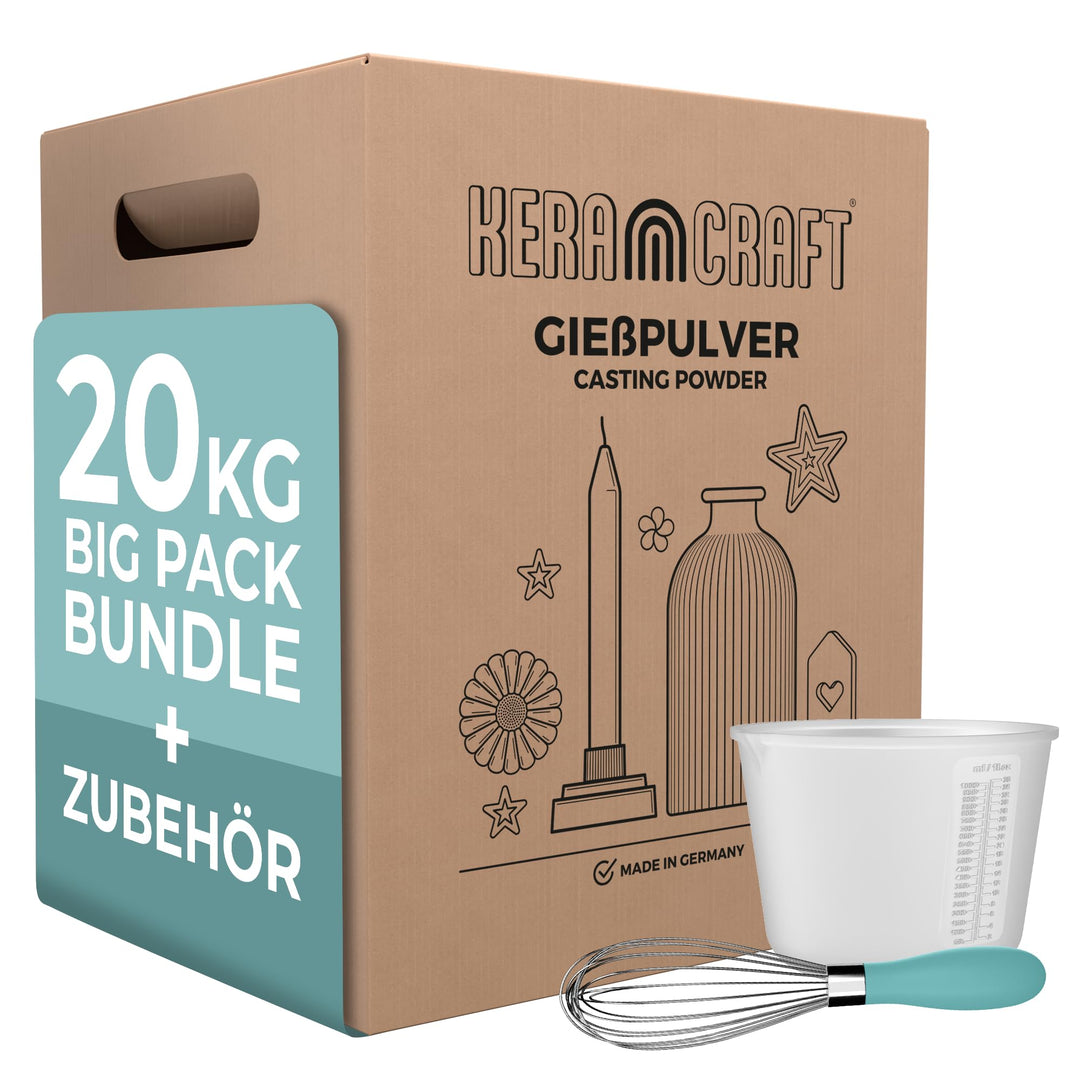 Keracraft Giesspulver weiss 20kg - Reliefgiesspulver weiss für kreative Projekte inkl. Zubehör 20KG