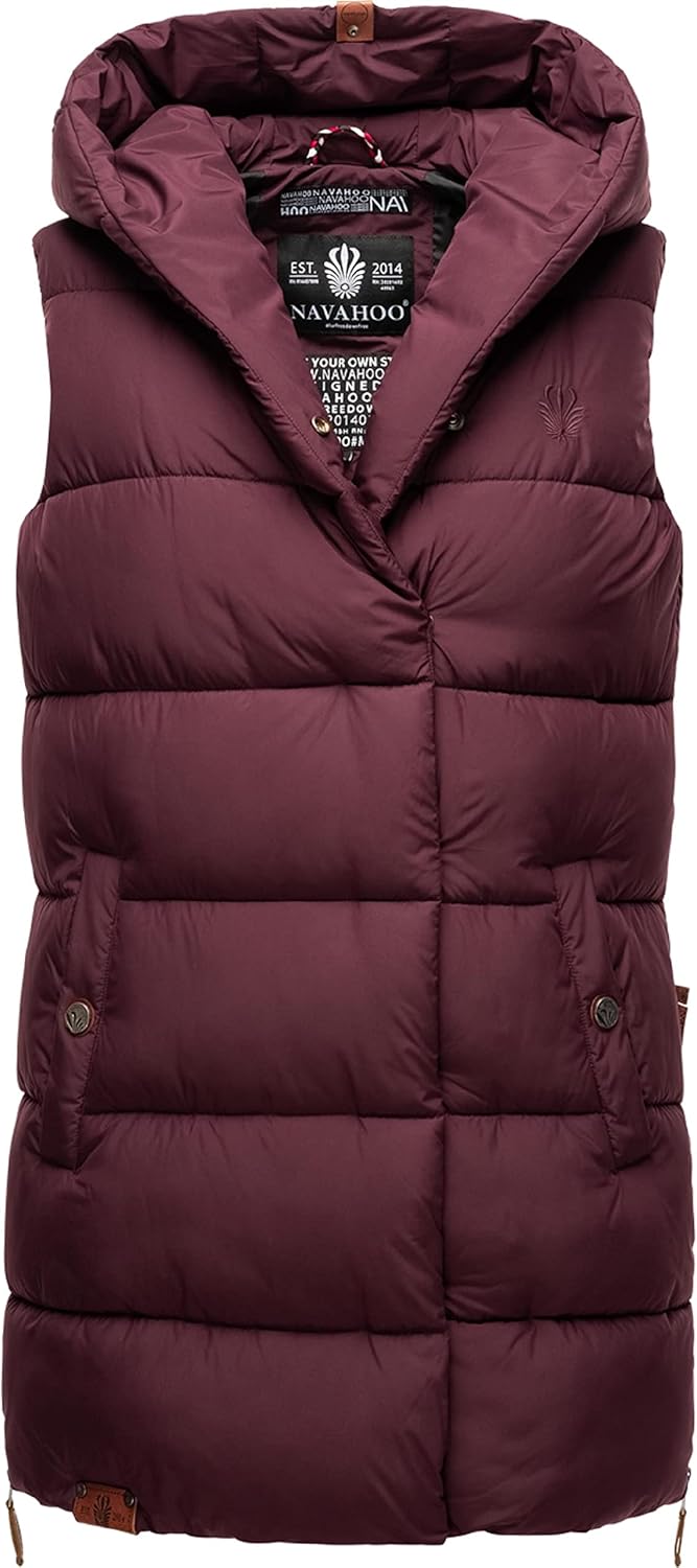 Navahoo warme Damen Winter Steppweste lang mit Kapuze Madilynaa XS-XXL M Wine, M Wine