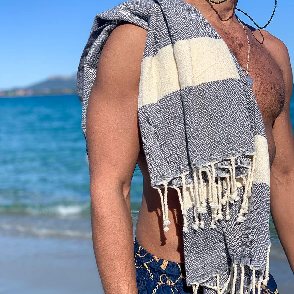 SOLTAKO Fouta Diamant Premium Hamamtuch 100x200 cm, 100% Baumwolle, schnelltrocknend &amp; saugfähig, St