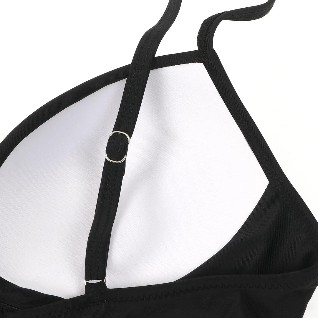 RXRXCOCO Damen Wickel Push Up Bikini Oberteil Bauchweg High Waist Bikini Set Bademode XL Schwarz, XL