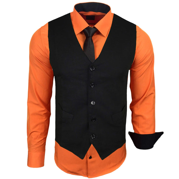 Herren Hemd mit Weste Krawatte Anzugs Sakko Business Hochzeit Freizeit Hemden Frack Herrenweste Set