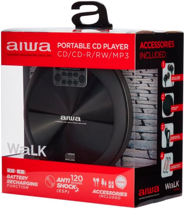 AIWA PCD-810BK CD-Player in Grau und Schwarz Single, Single