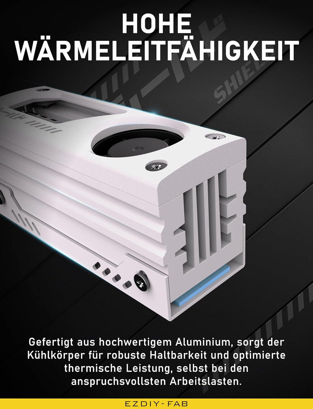 EZDIY-FAB Shield M.2 SSD-Kühlkörper mit eingebautem 20mm PWM-Lüfter, Premium-Aluminium-Design, Hochl
