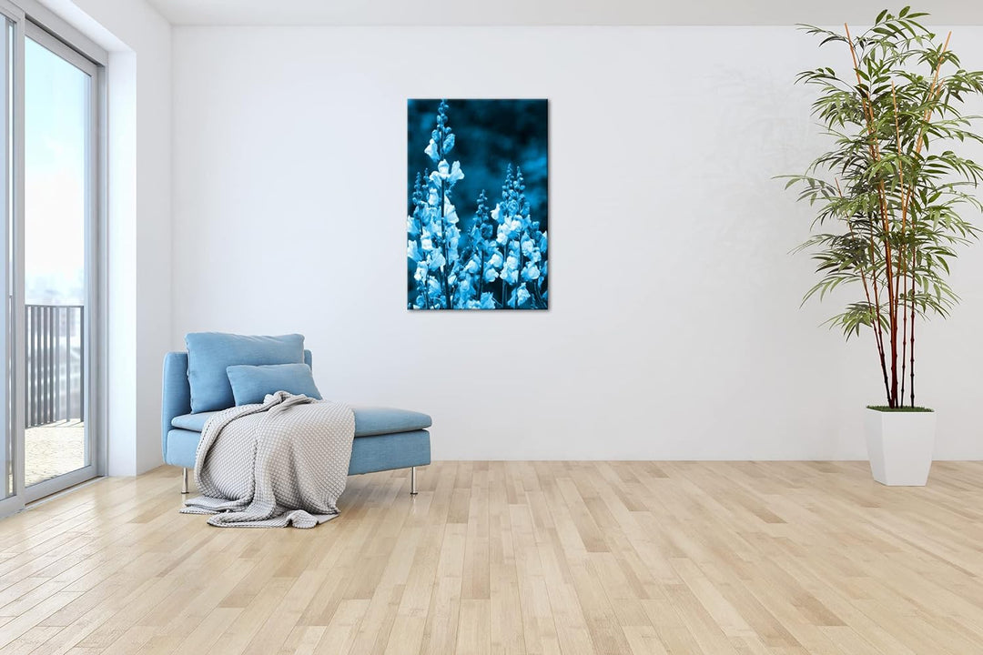 deyoli Löwenmaul Wildblume Format 80x60 Effekt: Monocrome Blau als Leinwandbild, Motiv fertig gerahm