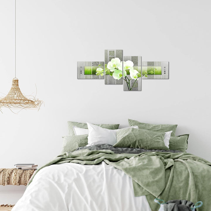 Runa Art Bild Modern Blumen Orchidee - Made in Germany - Wandbilder Abstrakt Grün Grau 4 Teilig 2046