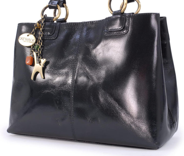Catwalk Collection Handbags - Leder - Umhängetasche/Grosse Tasche - BELLSTONE Schwarz, Schwarz
