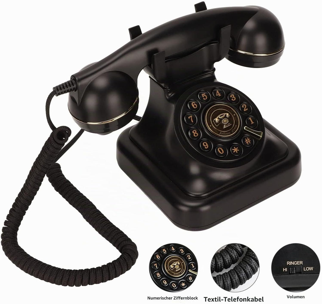 Vintage Festnetztelefon, Altmodisches Retro Schnurlostelefon mit Disc Taste und HD Mikrofon, Retro S