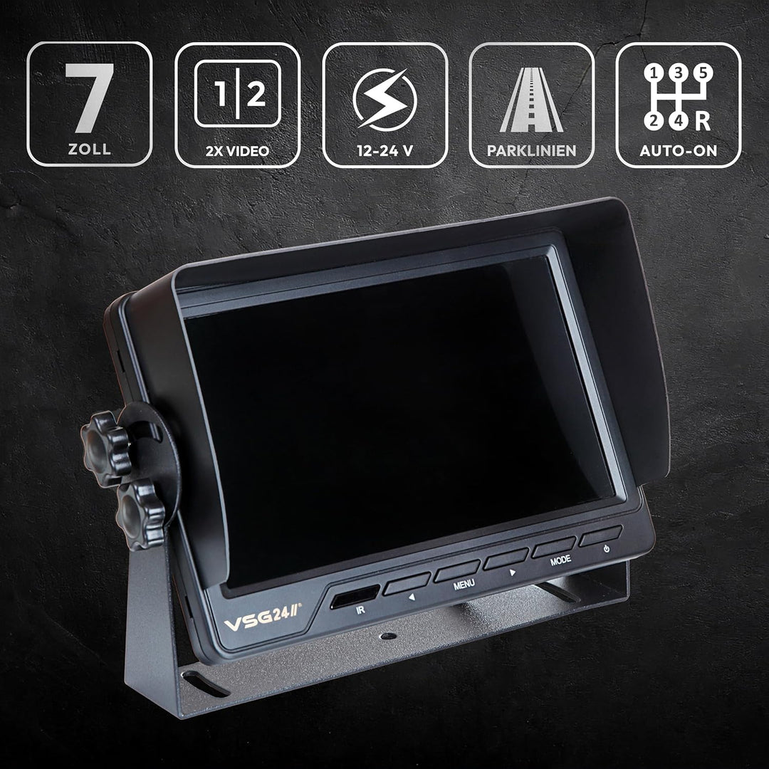 VSG24 13113 – 7“ Heavy Duty Transporter Rückfahrmonitor, Monitor inkl. Zubehör, e-Zulassung, TFT Dis