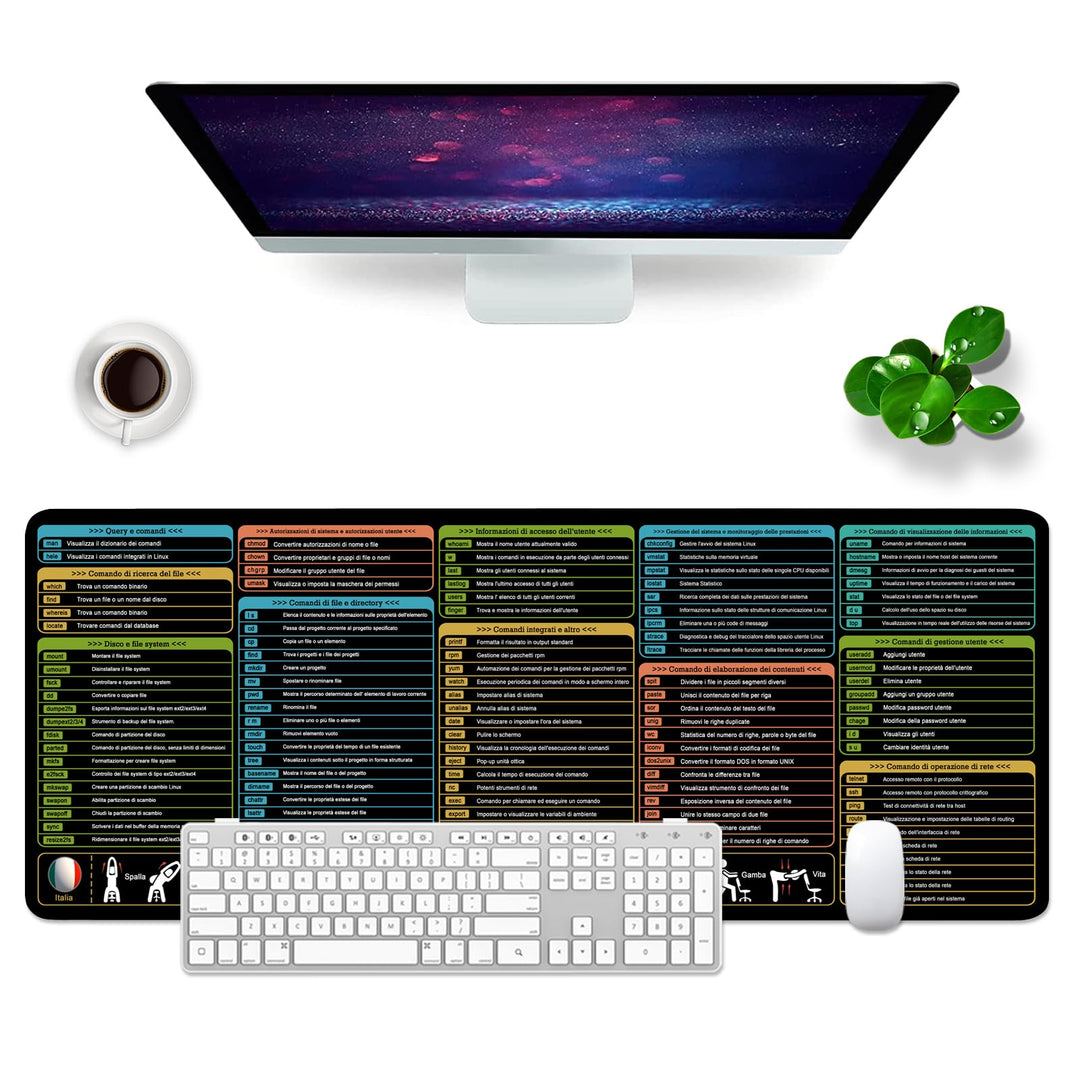 Linux Shortcuts Mauspad Italienisch Schreibtischunterlage 80x30x0.3cm Gross Gaming Mousepad XL & Des