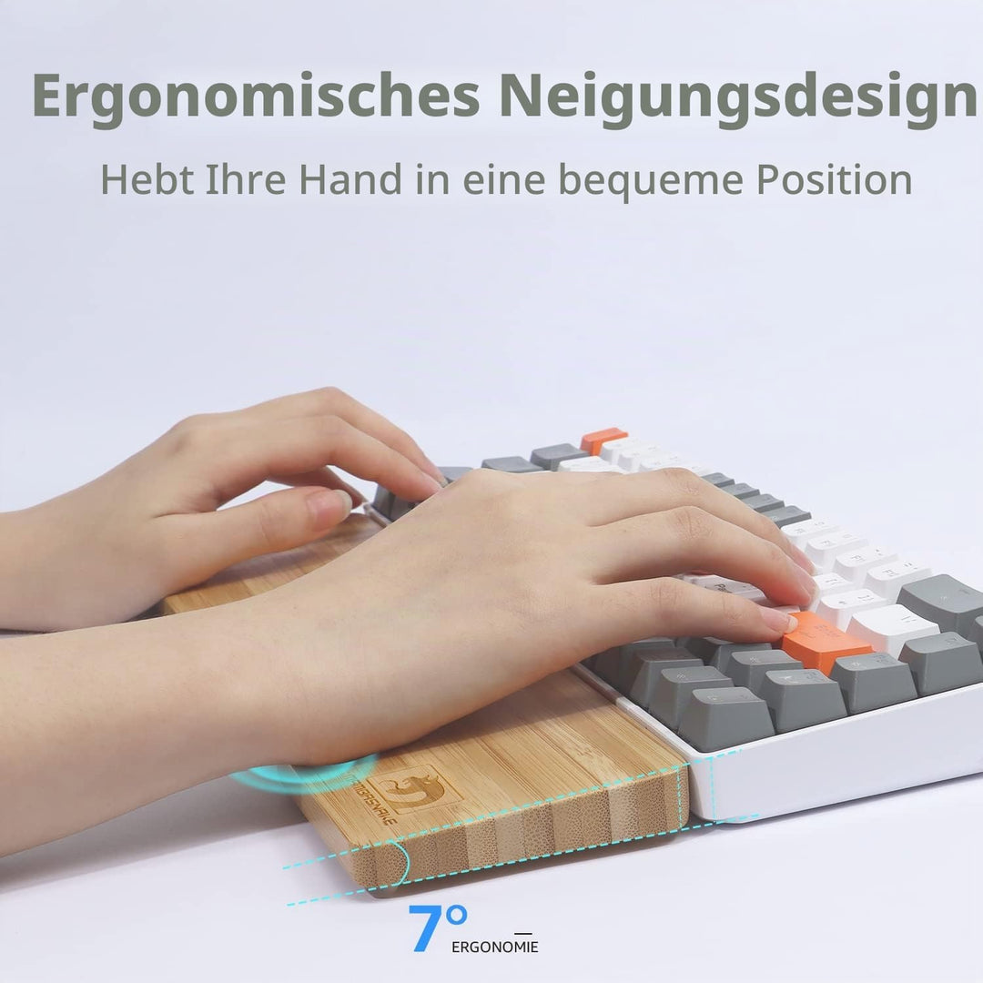 MAMBASNAKE Handballenauflage aus Bambus für 68-Tasten-65%-Tastatur,A-Klasse Bambus,Ergonomische Hand