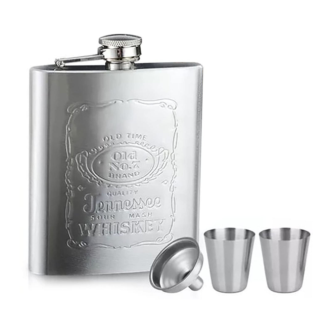 Whisky-Flachmann, Auslaufsicherer Edelstahl-Taschenkolben mit Trichter, 200 Ml Fassungsvermögen, Lei