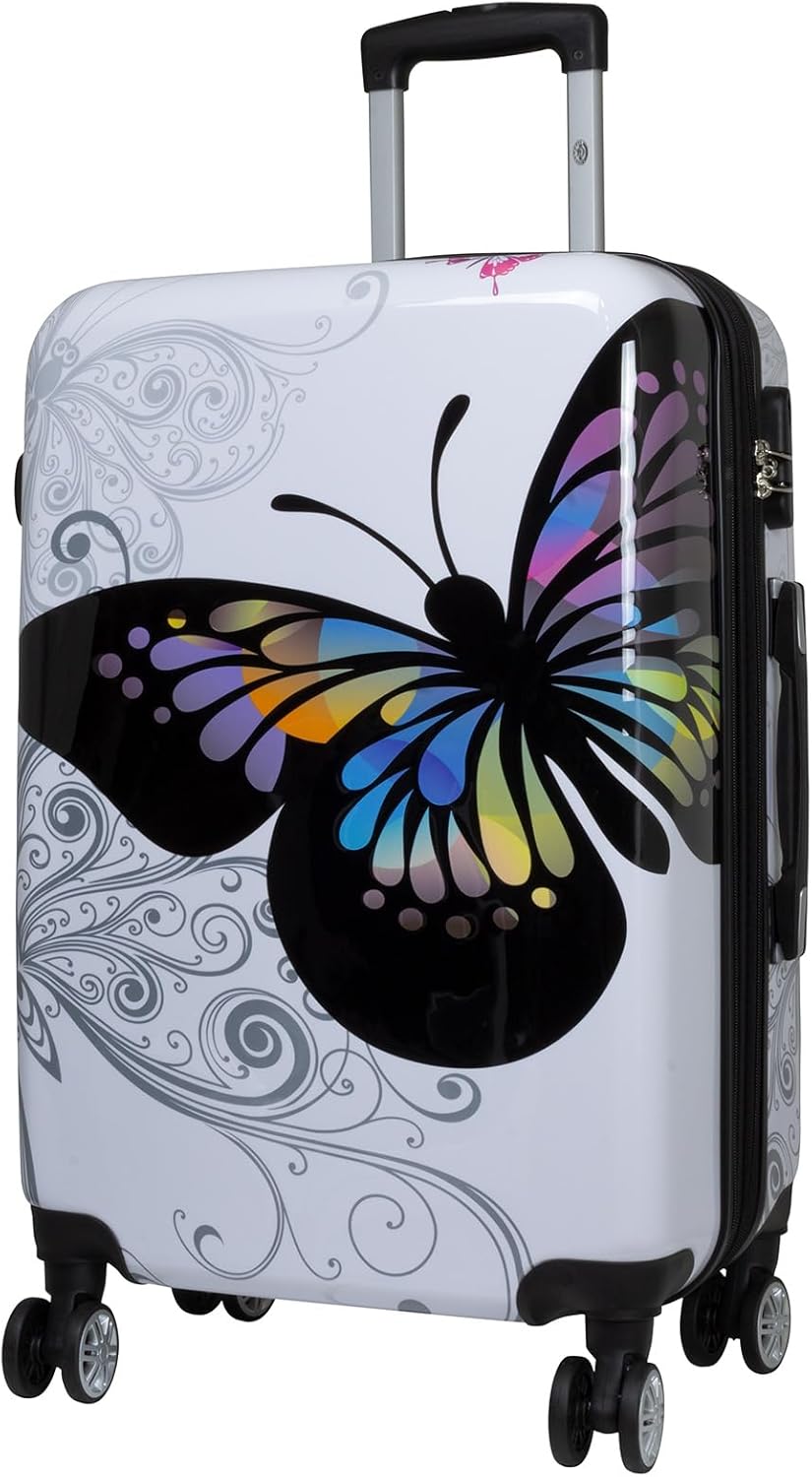 Trendyshop365 Koffer Hartschale mittelgross 67 cm - Butterfly weiss Citykoffer - Grösse M Butterfly